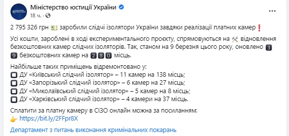 На платных камерах СИЗО уже заработали почти 2,8 млн гривен 01