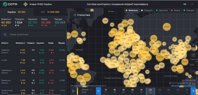 В Украине 829 новых случаев COVID-19, умерли 16 человек, всего - 60 995 случаев 01