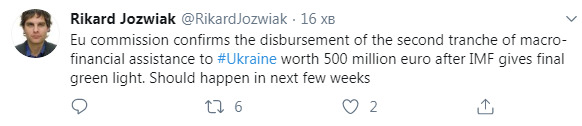 Євросоюз виплатить Україні 500 млн євро після виділення траншу МВФ, - Йозвяк 01