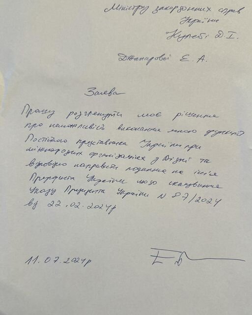 Джапарова написала заяву про відставку