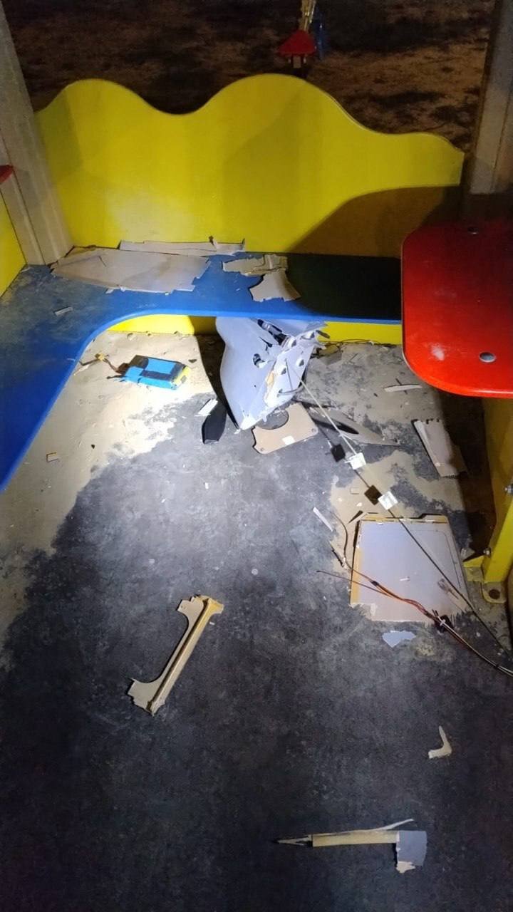 A drone crashes into a playground in Kharkiv