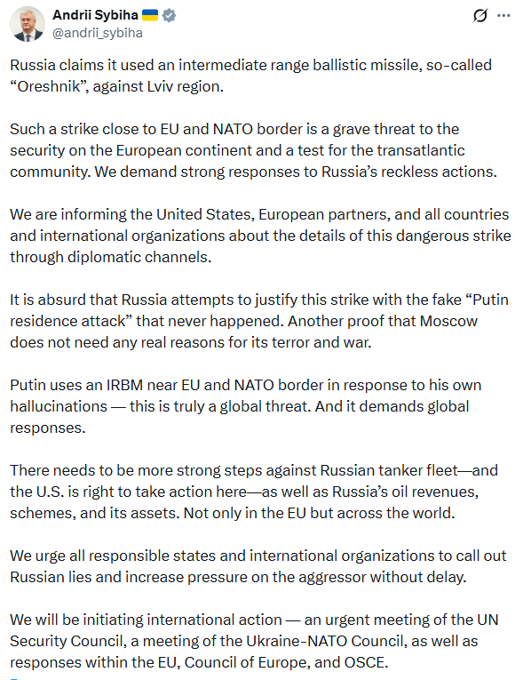 Удар Орєшніком по Львову: Україна ініціює термінове засідання Радбезу ООН