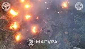 Дрон попал - с оккупанта посыпались искры. ВИДЕО