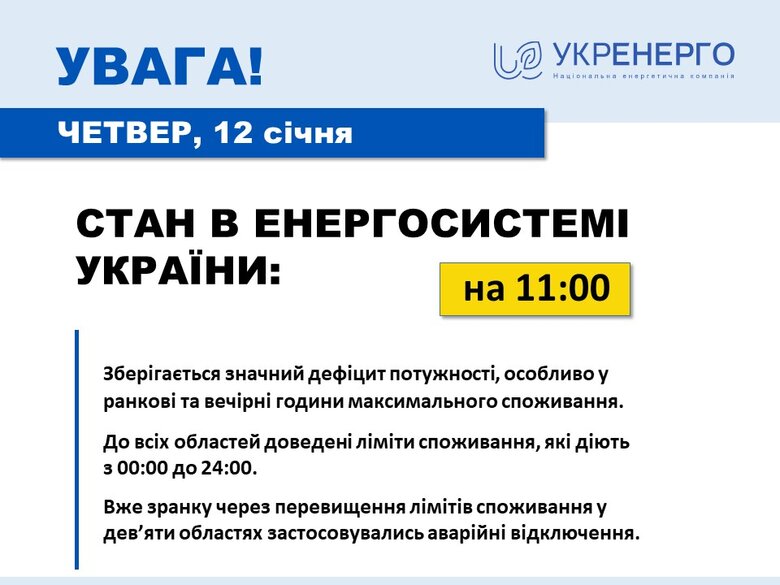 Сохраняется значительный дефицит мощности, в 9 областях аварийные отключения, - Укрэнерго 01