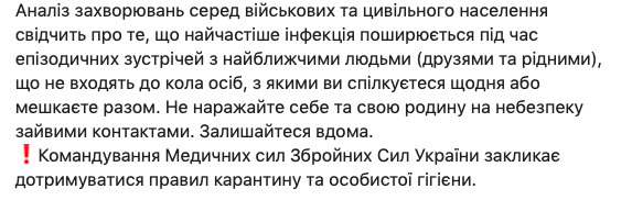 У ЗСУ виявили ще 6 випадків COVID-19, - командування Медсил 02