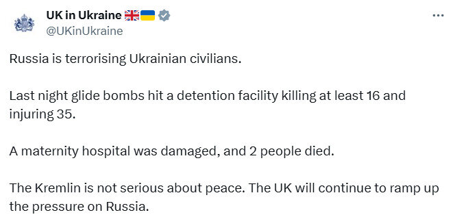 Великобритания будет усиливать давление на Россию после ударов по Украине
