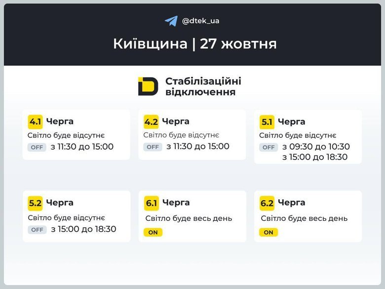 Відключення світла 27 жовтня. Що відомо?