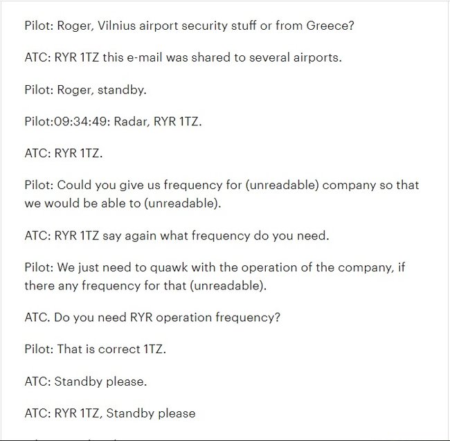 Білорусь опублікувала стенограму переговорів диспетчерів з пілотом літака Ryanair 03