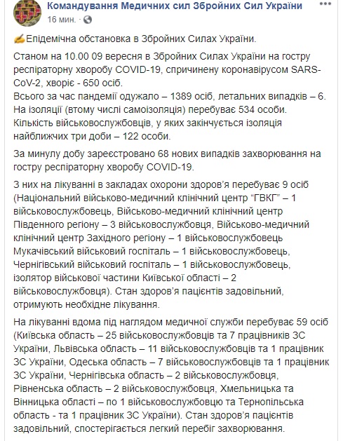 В ВСУ рекорд заболеваемости COVID-19: за сутки - 68 новых случаев 01