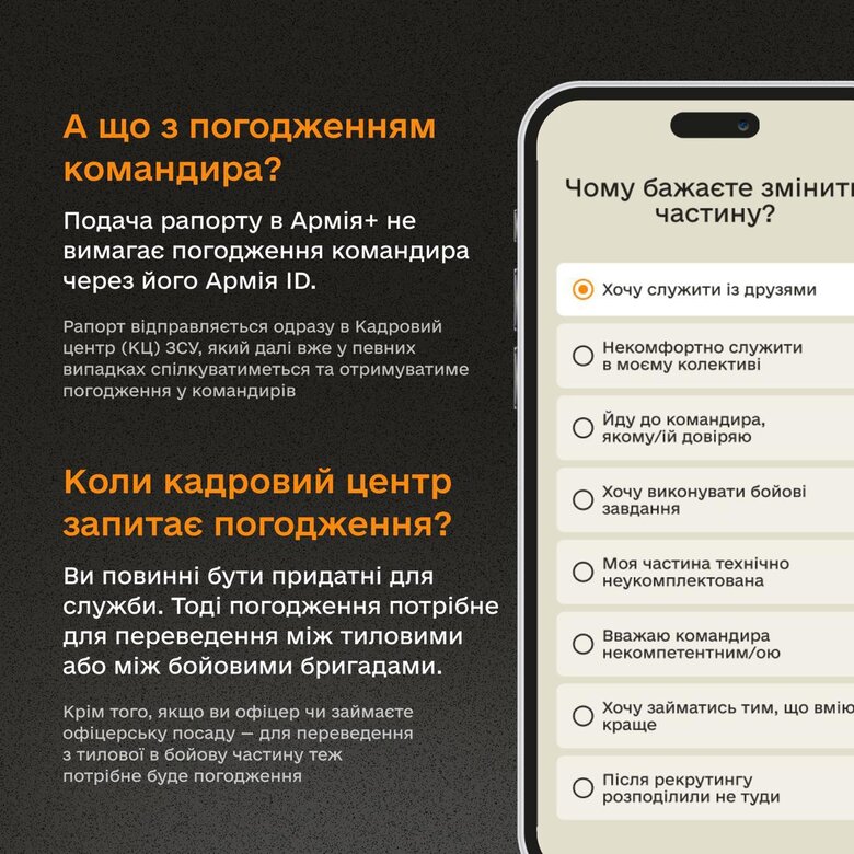 В "Армія+" з’явилась можливість онлайн-подання рапорту на переведення