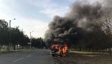 В Ізмаїлі загорівся на ходу і згорів дотла поліцейський автомобіль. ФОТО