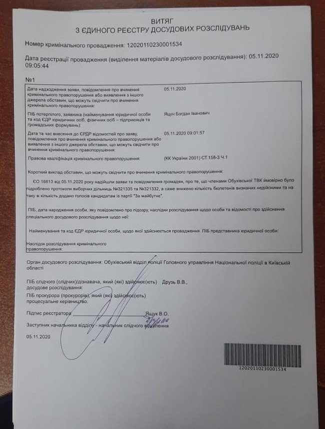 Представник Голосу в ТВК Обухова Трегуб: Секретарем ТВК від ОПЗЖ здійснена спроба переписати протоколи і дописати голосу За майбутнє 01