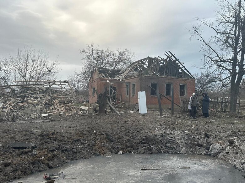 A house destroyed by Russian shelling in Kurtivka