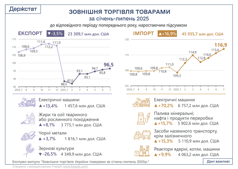 Імпорт товарів в Україну вдвічі перевищив експорт. Що купували та продавали?