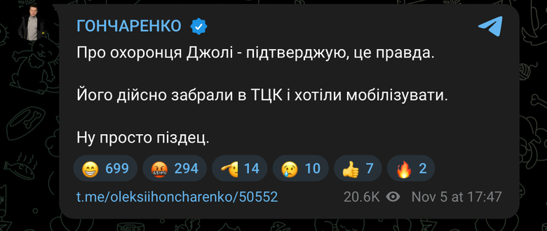 Военные ТЦК забрали охранника Анджелины Джоли в Николаевской области