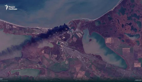 Satellite images show a fire at the seaport of Temryuk in Russia
