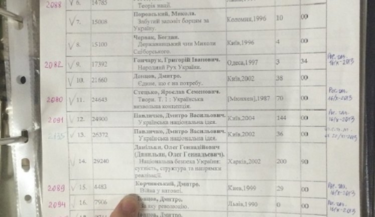 Books seized back in 2010 planted on Ukrainian Literature Library in Moscow. DOCUMENT