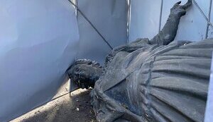 Blast wave from russian attack damaged box with monument to Catherine II in Odesa. PHOTO