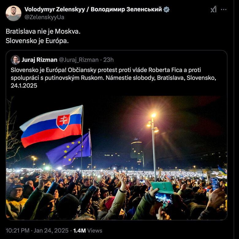 Фіцо критикує Зеленського за його підтримку протестів у Словаччині