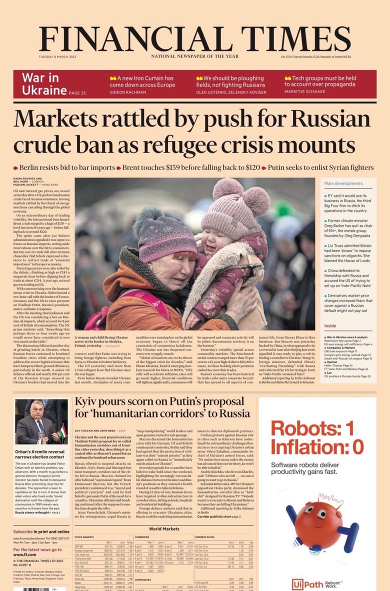 Діти гинуть, люди тікають з домівок – за що?: перші шпальти провідних світових ЗМІ кричать про військові злочини РФ в Україні 03