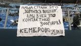 "Наша страна - это "Зимняя вишня", а мы в ней - это контактный зоопарк": болельщики вывесили баннер на игре Россия–Франция, посвященный трагедии в Кемерово. ФОТО