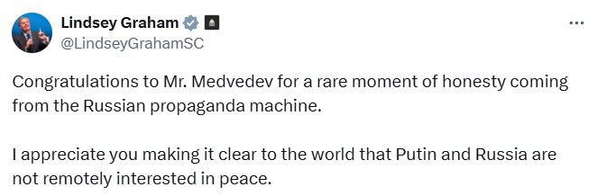 Ліндсі Грем відреагував на заяву Медведєва