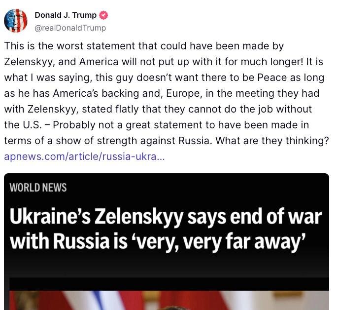Трамп розкритикував Зеленського за слова про далекий мир із Росією