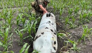 Збита крилата ракета РФ із 480-кг бойовою частиною впала посеред поля на Сумщині. ФОТО