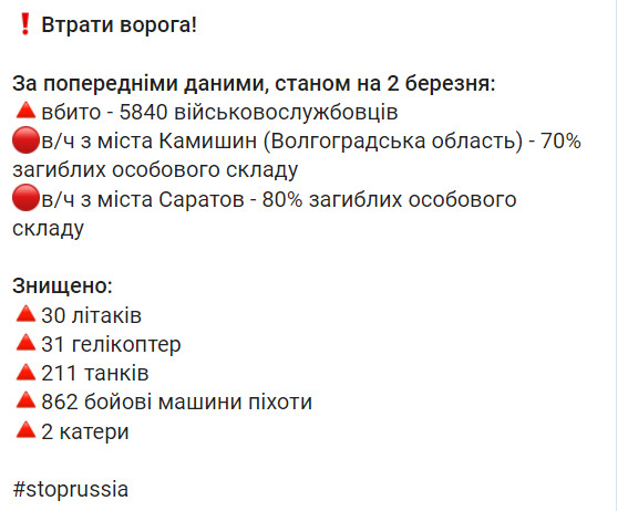 Військова частина з Саратова втратила в Україні загиблими 80% особового складу, - Центр протидії дезінформації 02 Військова частина з Саратова втратила в Україні загиблими 80% особового складу, - Центр протидії дезінформації 02