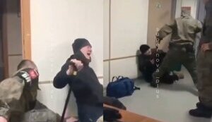 Двоє тувинських росгвардійців за допомогою електрошокера та палиці "виховують" двох відмовників: "Че, бл#дь, штурмовики #баные! Снимай штаны - #бать буду". ВIДЕО