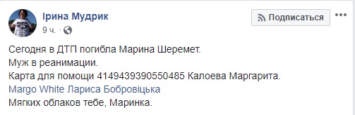 Известный волонтер Марина Шеремет погибла в ДТП на Черниговщине 03