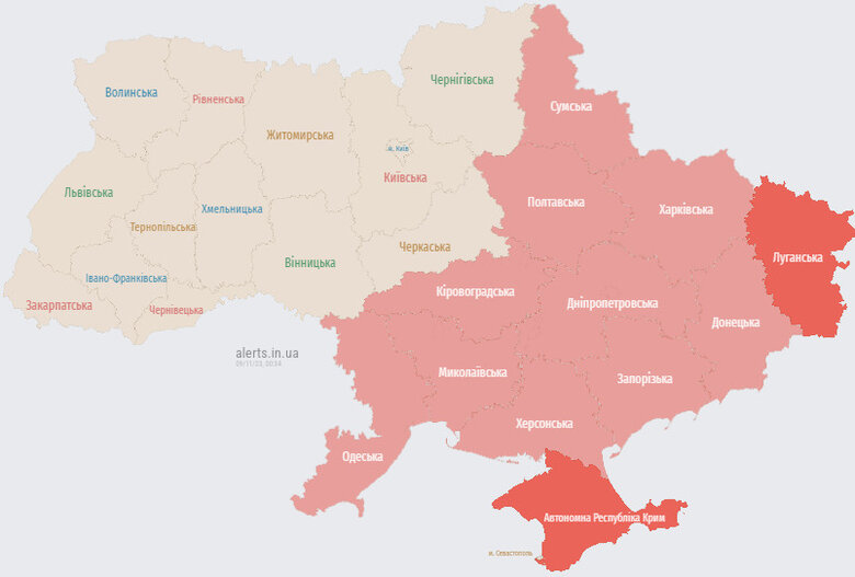 В ряде областей Украины объявлена воздушная тревога из-за применения врагом шахедов 01