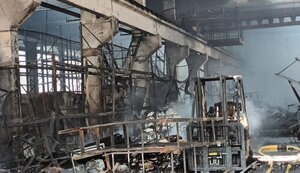 In Ternopil, warehouse with humanitarian aid burned down as result of rocket attack. PHOTOS