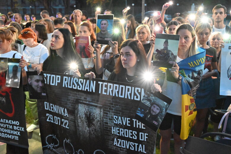 A rally was held near Russian Embassy in honor of one-year anniversary of Russian terrorist attack in Olenivka 02