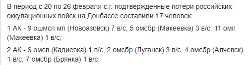 Втрати окупантів на Донбасі за тиждень становлять 17 осіб, - ІС 02