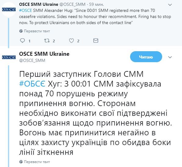 ОБСЕ зафиксировала более 70 нарушений школьного перемирия с начала суток, - Хуг 01