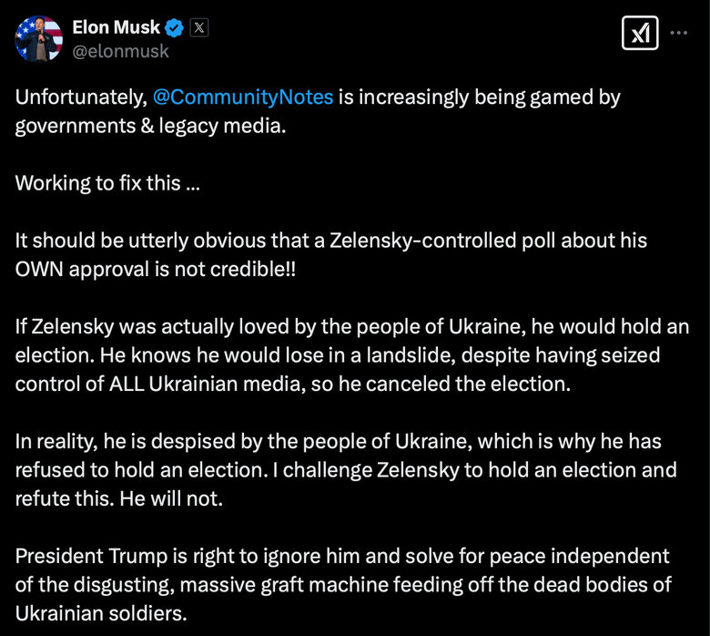 Musk about Zelenskyy