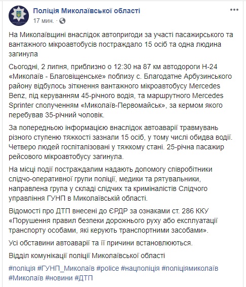 Пасажирський і вантажний мікроавтобуси зіткнулися на Миколаївщині: одна людина загинула, 15 постраждали, - поліція 04
