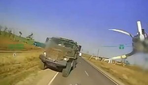 Ukrainian B-2 drone flew over group of Russian invaders from mobile fire group, forcing them to scatter in all directions and striking military lorry. VIDEO