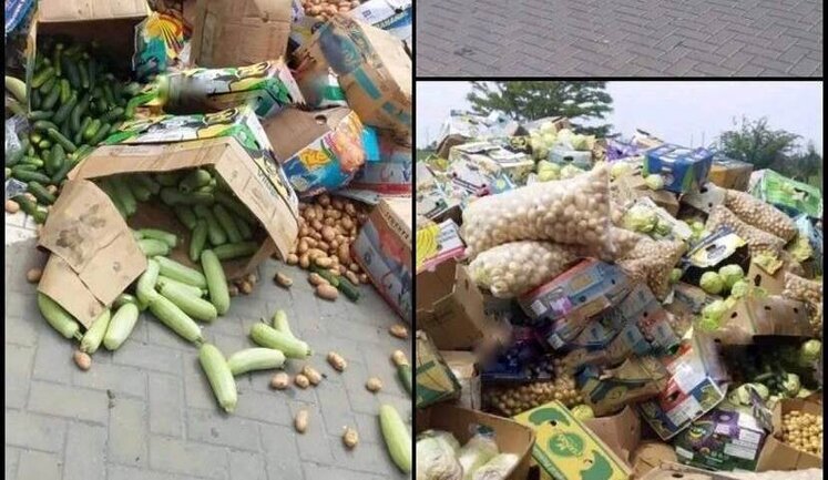 Russians did not let cars with goods into Zaporizhzhya, people threw tons of vegetables at checkpoint. PHOTO