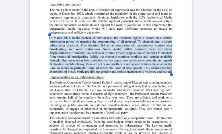 Єврокомісія у своїх рекомендаціях нагадала українській владі про відключені телеканали і закликала відновити незалежний медіаландшафт 02