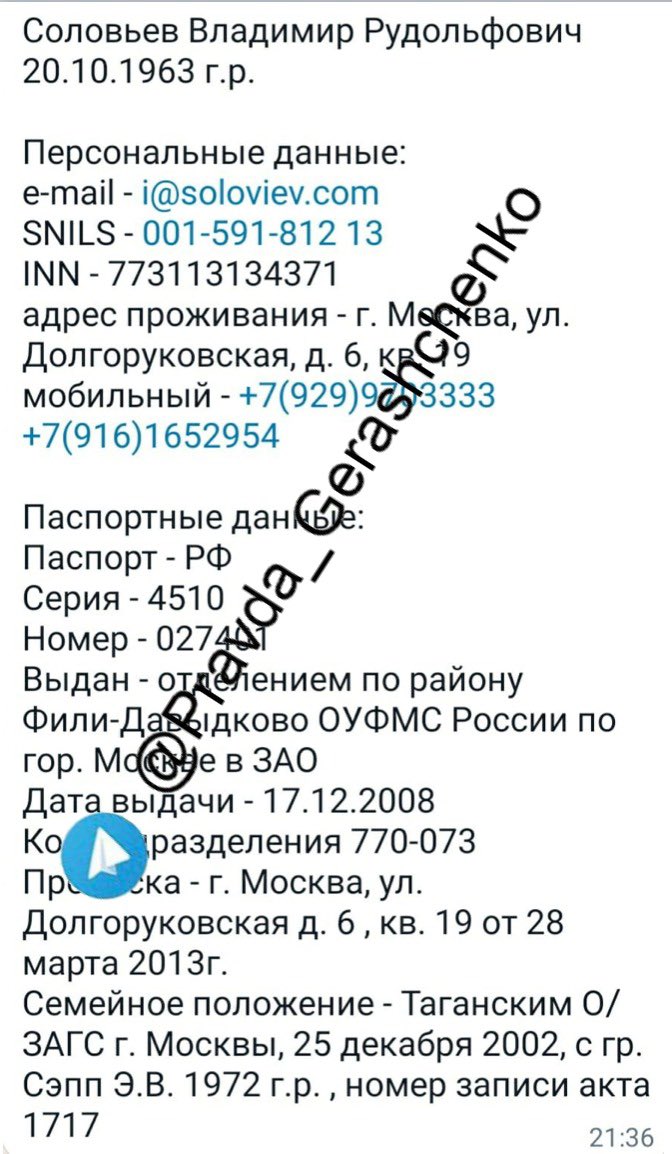Геращенко опубликовал фото паспорта российского пропагандиста Соловьева 05