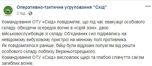 Два воїни, які зникли під час гасіння пожежі в зоні ООС, підірвалися на мінному полі, - командування Оперативно-тактичного угруповання Схід 01