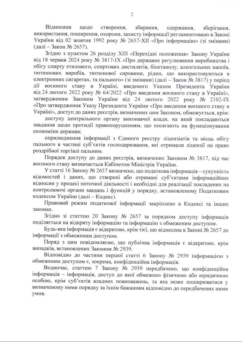 Response from the State Tax Service to a query from Business Censor
