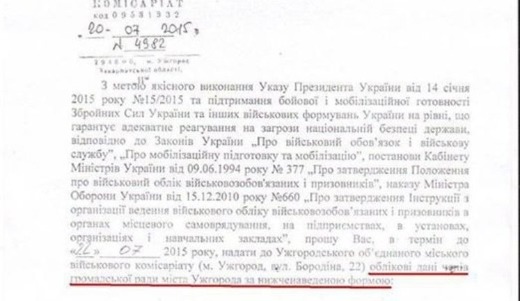 Перед выборами власти Ужгорода используют военкомат для нейтрализации активистов путем мобилизации. ДОКУМЕНТ