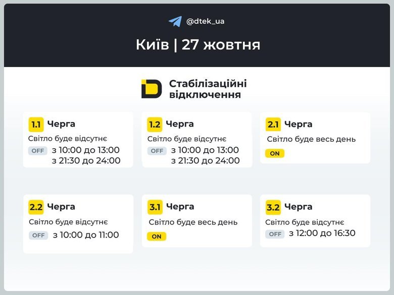 Відключення світла 27 жовтня. Що відомо?