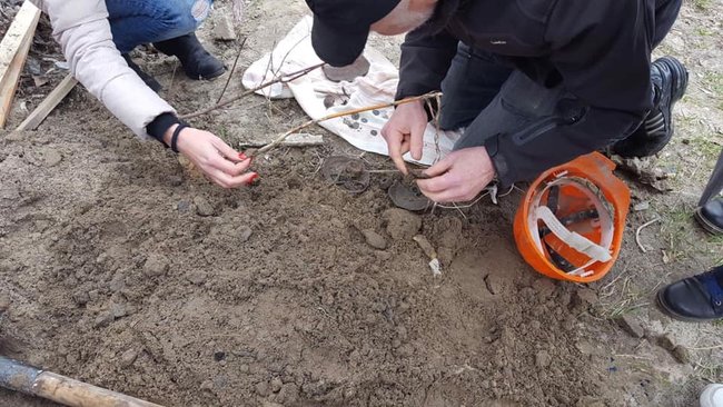 Древние монеты найдены при посадке деревьев на Воздвиженке в Киеве 03
