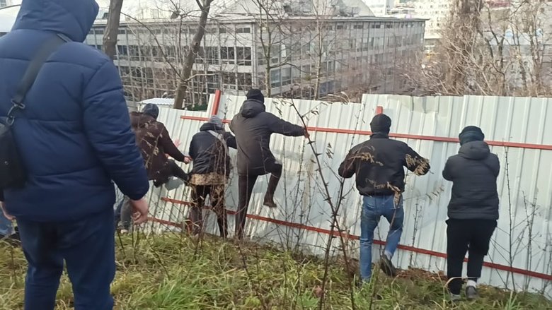 На Черепановой горе в Киеве вырубили деревья ради очередной застройки: активисты повалили строительный забор, полиция не вмешивалась 09
