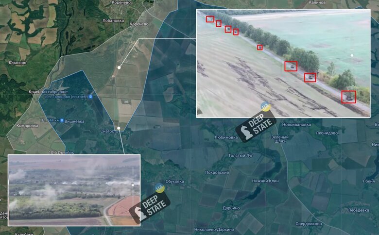 Рух колони ворожої бронетехніки з Коренєво у напрямку Снагості