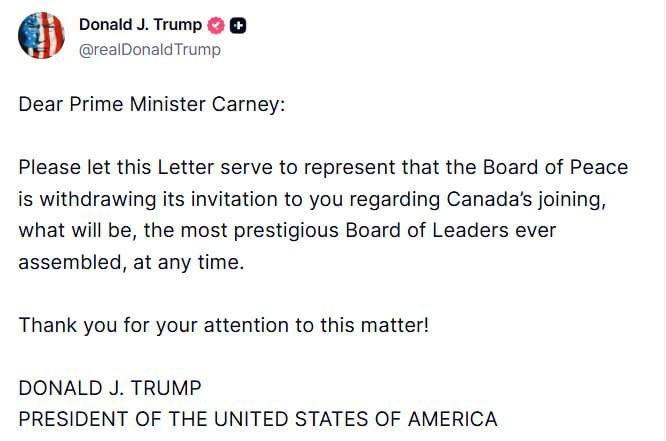 Трамп отозвал приглашение Канады в Совет мира